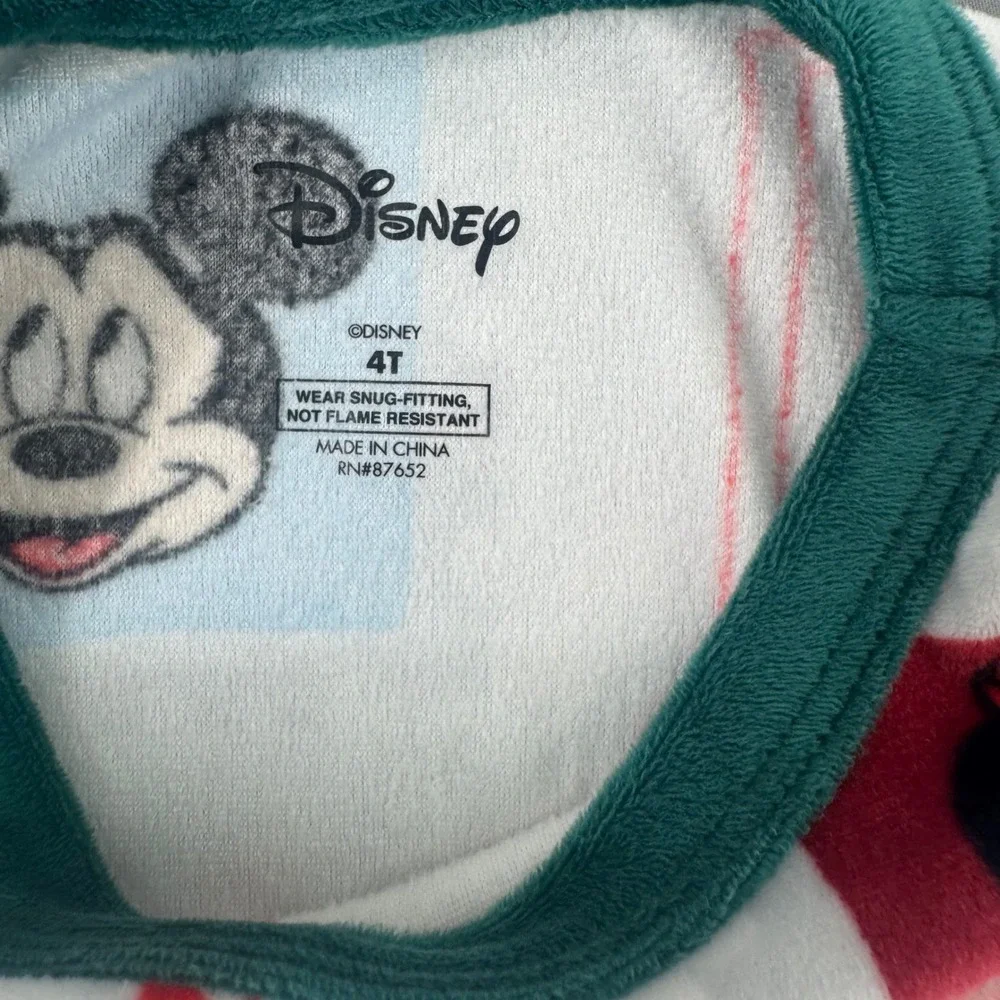Disney Mickey Minnie Mouse Holiday Pajama Set Kids 4T White Green Christmas